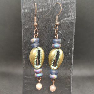 NEW - Handmade One-of-a-Kind Seashell Earrings with Sunstone & Glass Beads
